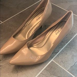 Tan paten leather heels